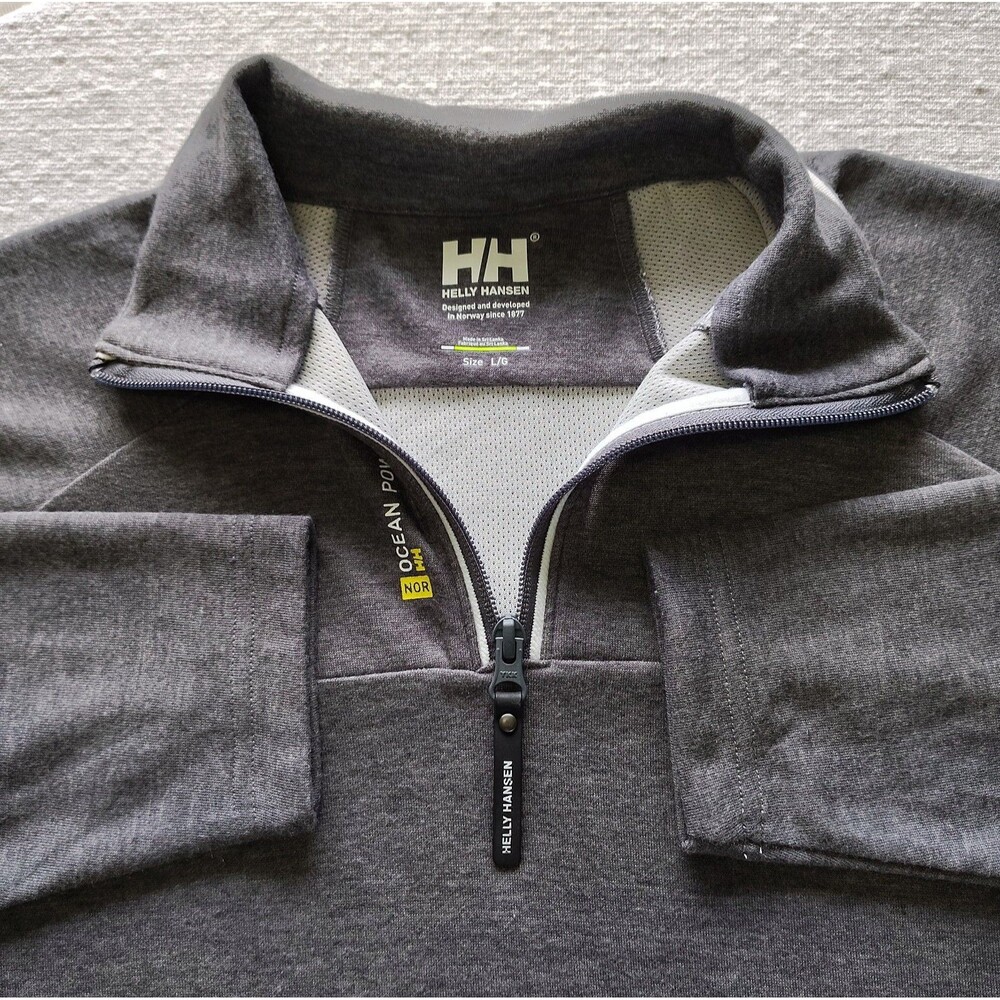 Helly Hansen Men’s 1/4 Zip Large Gray Ocean Power Quick Dry Tech Pullover